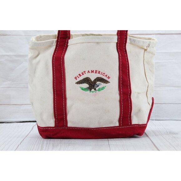 LL Bean Boat & Tote Cream Red Trim Canvas Tote Bag Monogram First American RARE - Picture 2 of 9